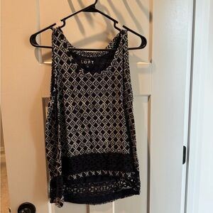 LOFT Black & Cream Crochet-Hem Sleeveless Tank